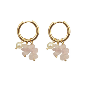 Gold Hoop Earrings with Freshwater Pearls and Gemstone Charms - Urban Gear - Urbangear