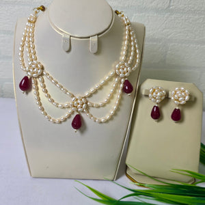 Pearl ruby-accent necklace and earrings set by Urban Gear