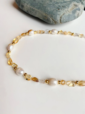 Elegant Freshwater Pearl & Citrine Beaded Necklace – Gold Accents
