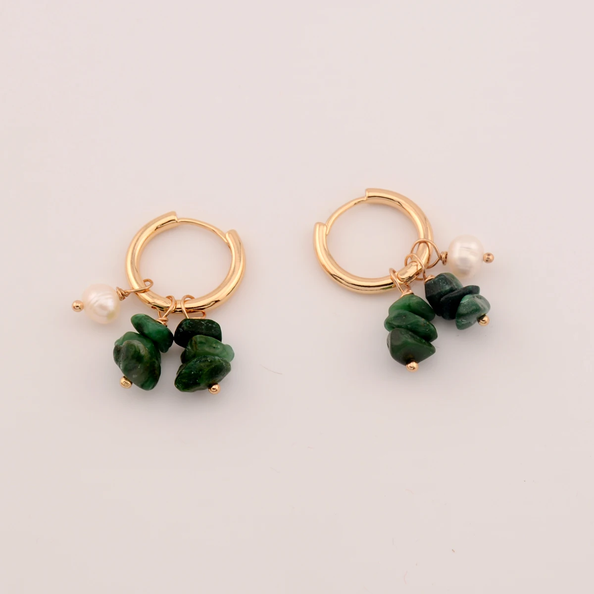 Gold Hoop Earrings with Freshwater Pearls and Gemstone Charms - Urban Gear - Urbangear