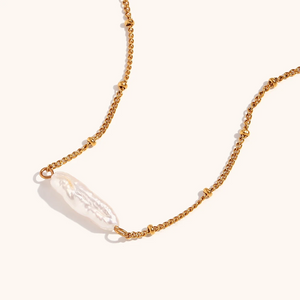 Freshwater Pearl Necklace & Bracelet Set – 18K Gold Minimalist Jewelry for Women