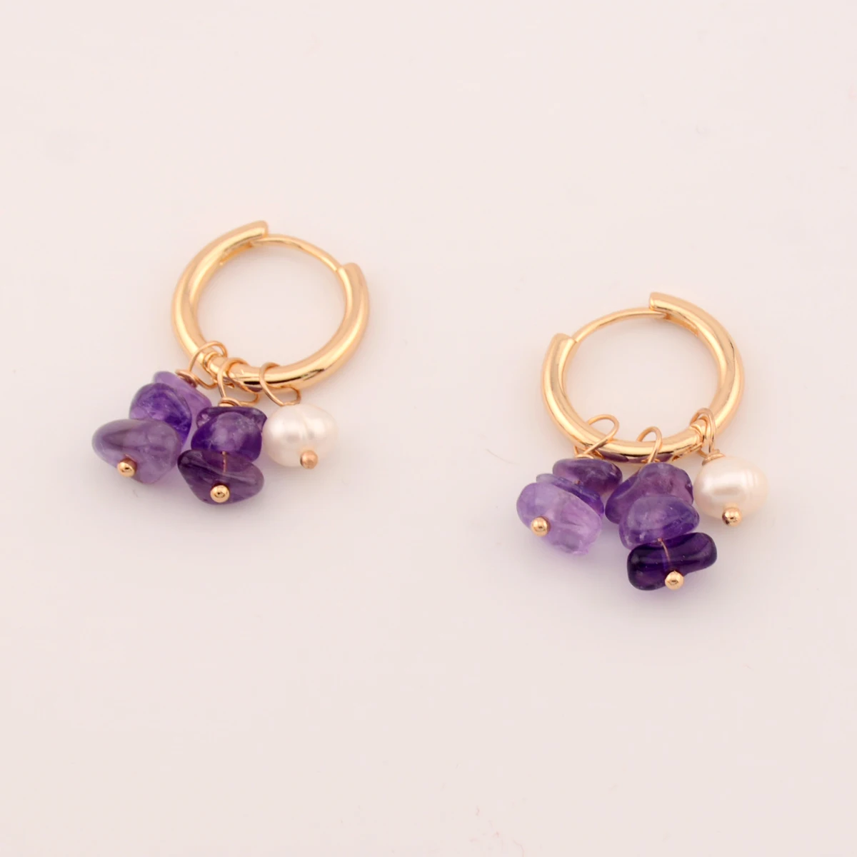 Gold Hoop Earrings with Freshwater Pearls and Gemstone Charms - Urban Gear - Urbangear