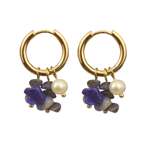 Gold Hoop Earrings with Freshwater Pearls and Gemstone Charms - Urban Gear - Urbangear