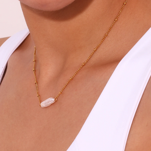 Freshwater Pearl Necklace & Bracelet Set – 18K Gold Minimalist Jewelry for Women