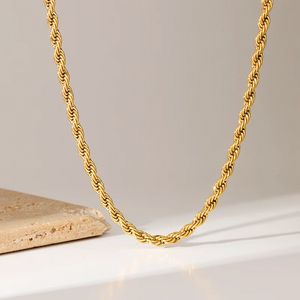 18K Gold-Plated Rope Chain Necklace – Adjustable, Unisex, Tarnish-Resistant