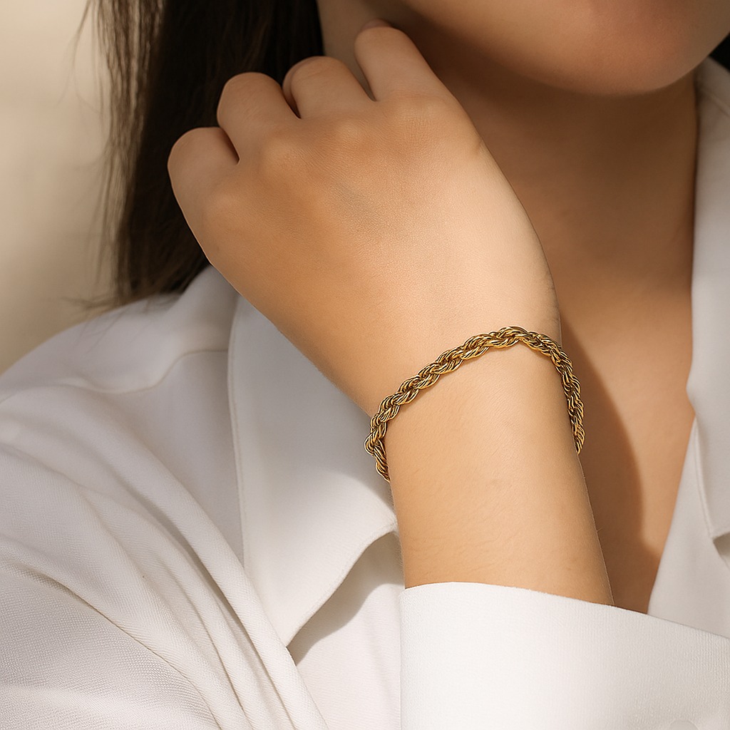 18K Gold-Plated Rope Chain Necklace & Bracelet Set – Adjustable, Unisex, Tarnish-Resistant