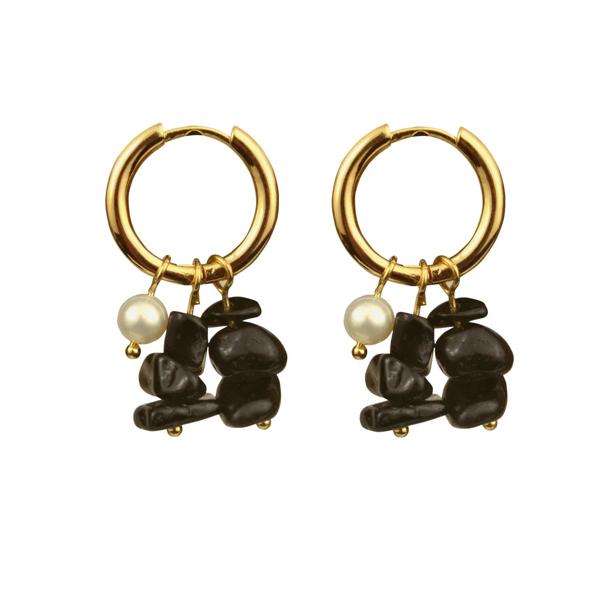 Gold Hoop Earrings with Freshwater Pearls and Gemstone Charms - Urban Gear - Urbangear