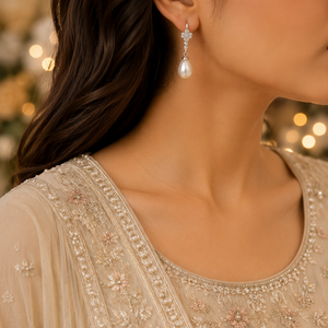 Pure Chandi Pearl Earrings with Zircon Floral Design