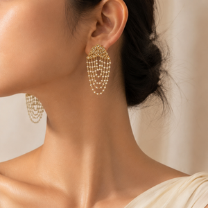 Luxury Kundan Pearl Chain Tassel Earrings