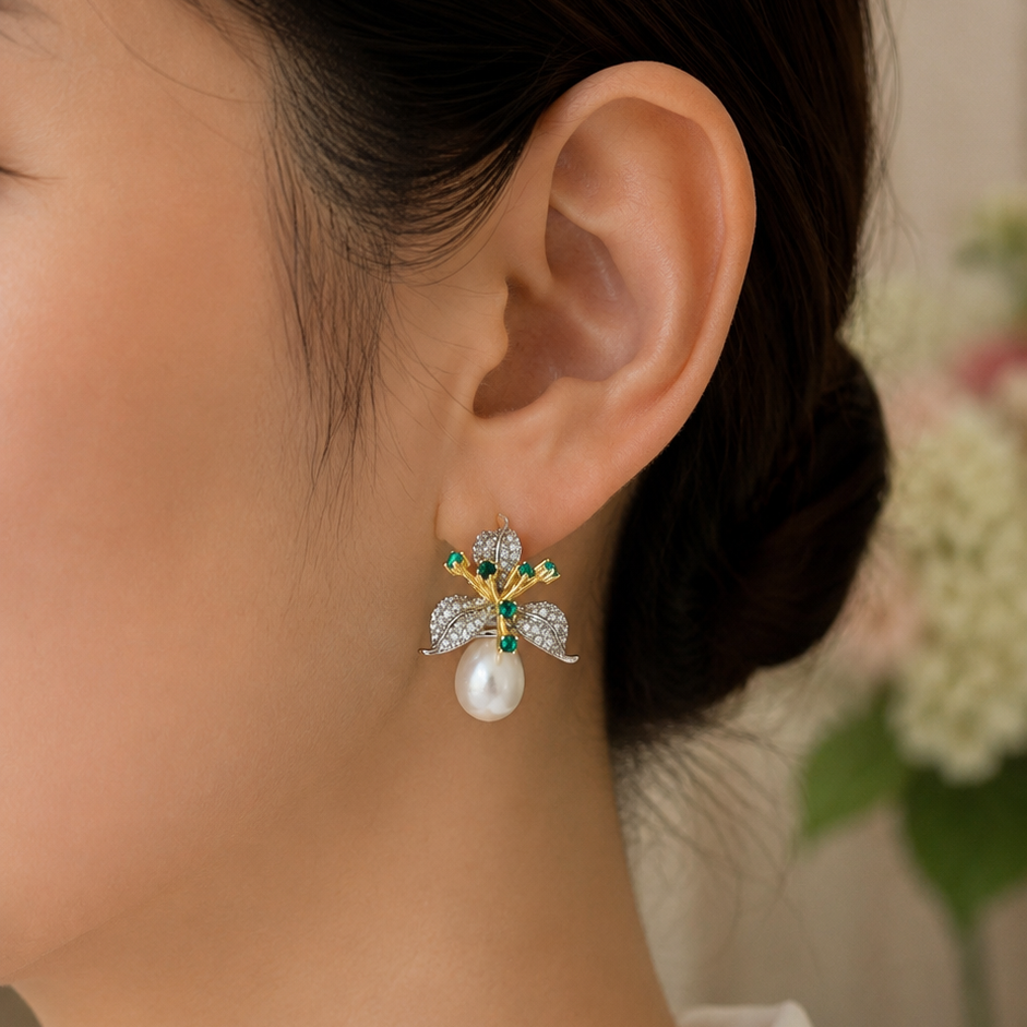 Freshwater Pearl Floral Earrings in 925 Sterling Silver