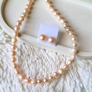 Classic Peach Freshwater Pearl Necklace & Earring Set