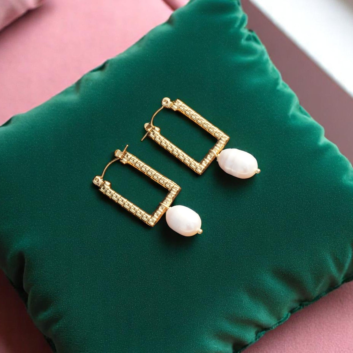 Urban Gear Gold-Plated Freshwater Pearl Rectangular Earrings