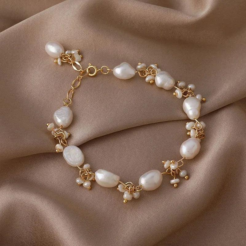 French Retro Natural Pearl Bracelet – Fine Chain Style Charm Jewelry, Perfect Gift Accessory