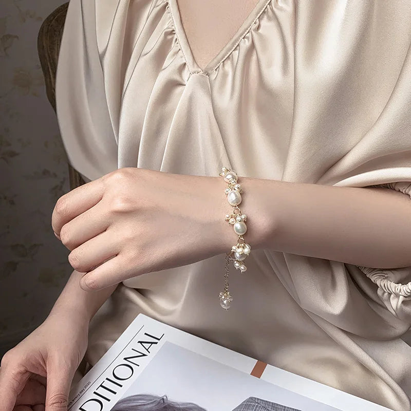 French Retro Natural Pearl Bracelet – Fine Chain Style Charm Jewelry, Perfect Gift Accessory