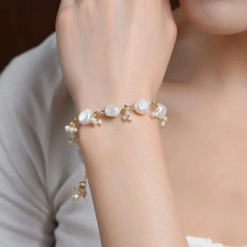 French Retro Natural Pearl Bracelet – Fine Chain Style Charm Jewelry, Perfect Gift Accessory