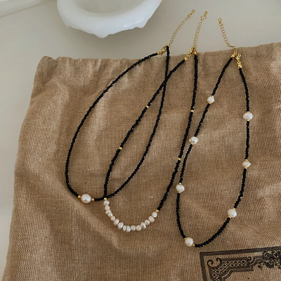 Freshwater Pearl & Black Beaded Necklace – Sophisticated Jewelry