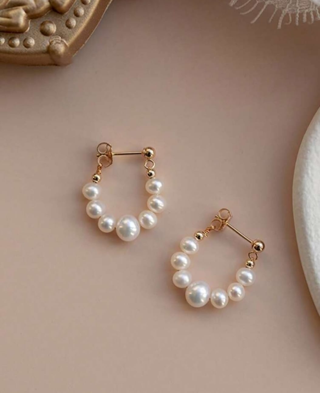 Elegant freshwater pearl hoop earrings with gold accents