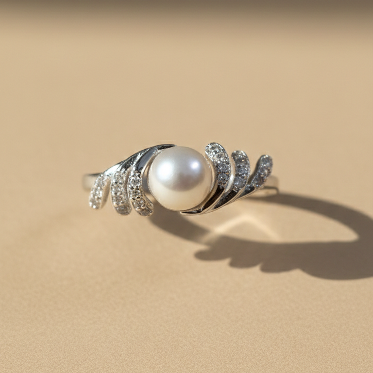Freshwater pearl ring in sterling silver 925 chandi