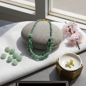 Handcrafted green aventurine multi strand gemstone necklace