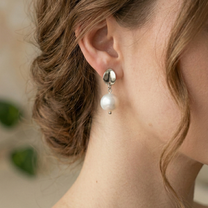 Minimal pearl earrings silver tone for women