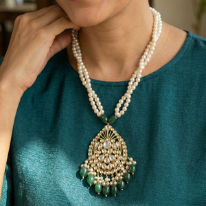 reshwater pearl kundan pendant necklace for women