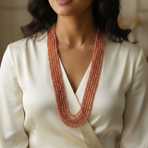 Handcrafted Natural Strawberry Quartz multi-layer beaded necklace by Urban Gear, luxury gemstone jewelry for women