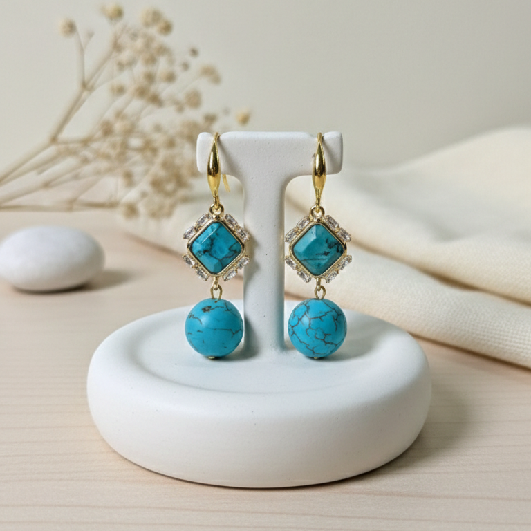 Gold plated turquoise earrings handmade jewelry