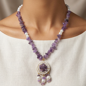 Amethyst necklace with pearl pendant