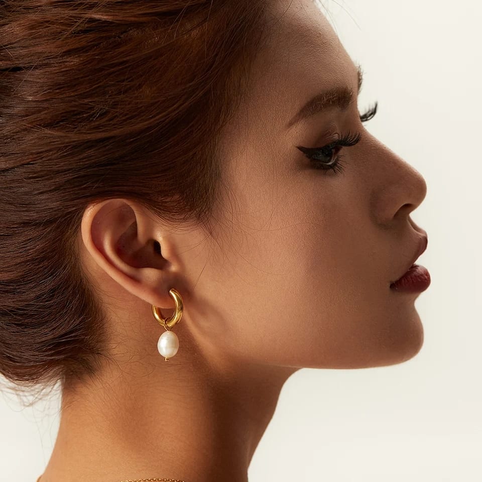 Gold Hoops with Freshwater Pearl Earrings Urbangear