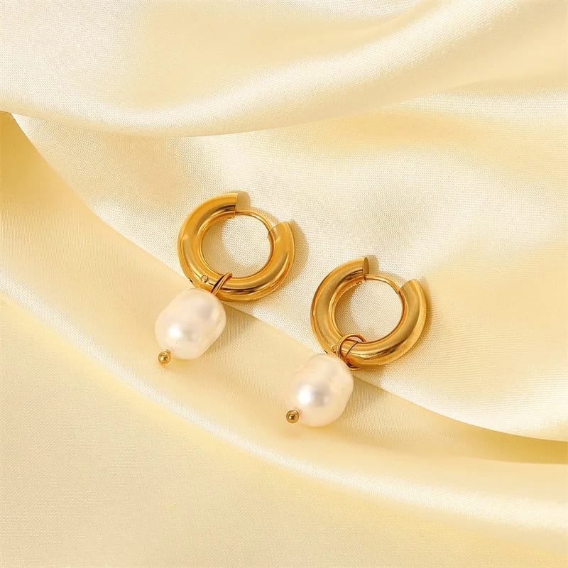 Gold Hoops with Freshwater Pearl Earrings