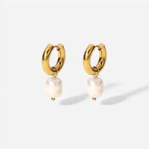 Gold Hoops with Freshwater Pearl Earrings