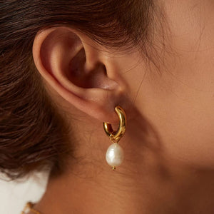 Gold Hoops with Freshwater Pearl Earrings