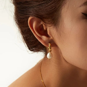 Gold Hoops with Freshwater Pearl Earrings Urbangear