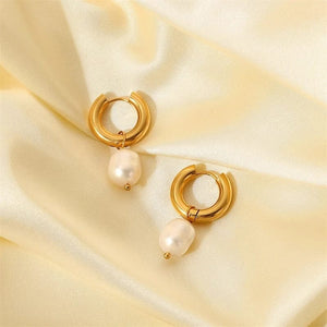 Gold Hoops with Freshwater Pearl Earrings Urbangear