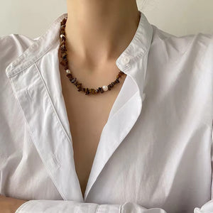 Handcrafted Tiger’s Eye and Pearl Healing Stone Necklace | Turquoise and Pearl Necklace for Protection and Balance Urbangear