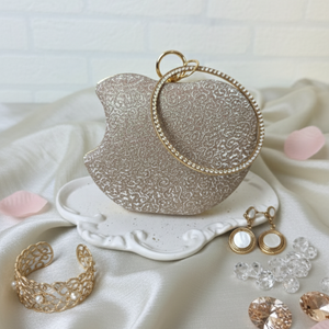 Luxury gold crystal clutch with round ring handle – evening and party handbag by Urban Gear