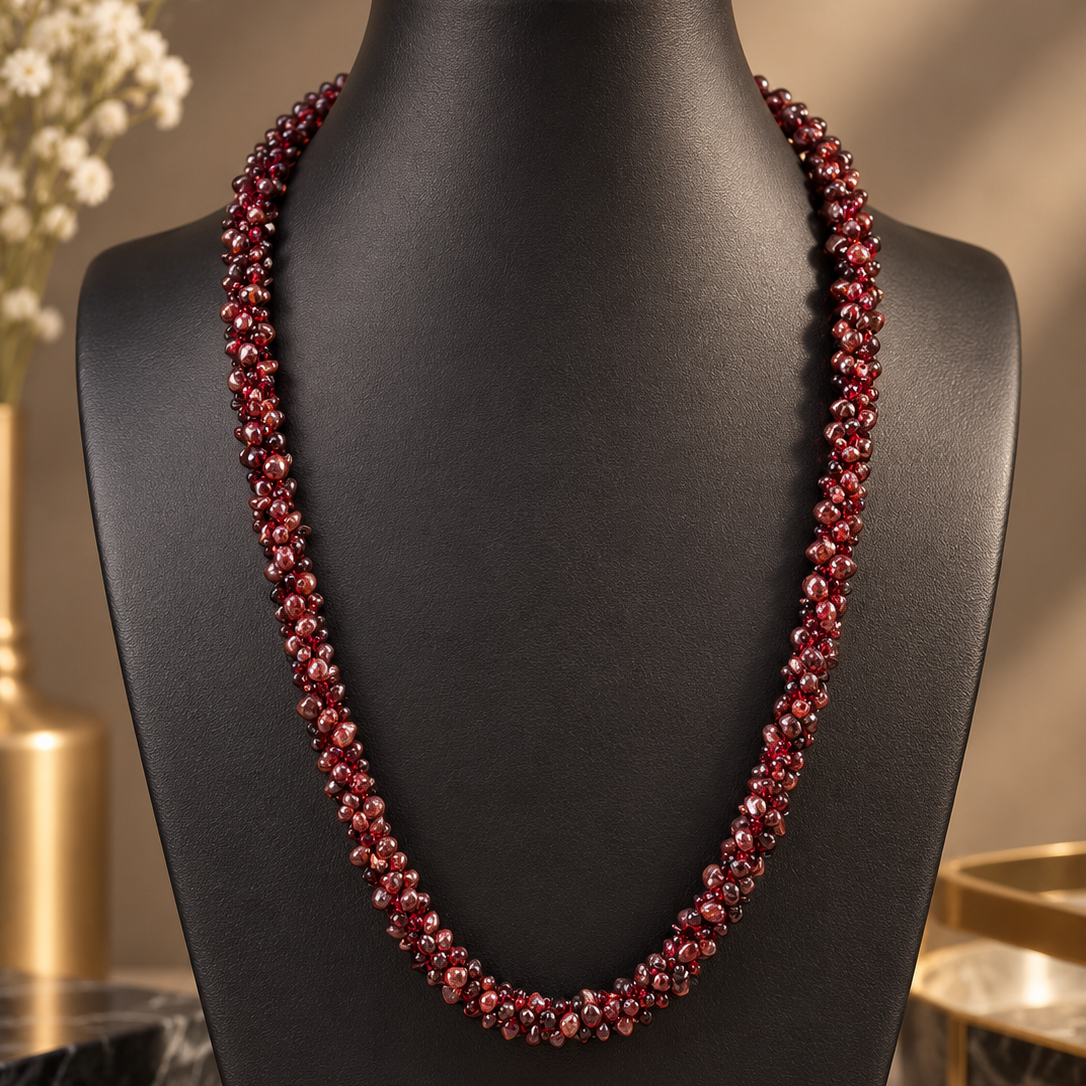 Natural garnet mala and choker with deep red garnet stone beads