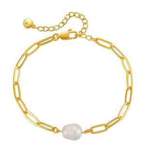 Minimalist Gold Chain Bracelet with Freshwater Pearl Charm