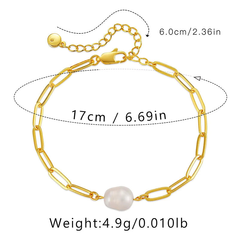 Minimalist Gold Chain Bracelet with Freshwater Pearl Charm