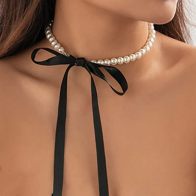 Pearl Ribbon Necklace - Elegance in Every Twist Urbangear