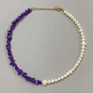 Luxury Green Aventurine & Amethyst Freshwater Pearl Choker Necklace – Handcrafted Elegance