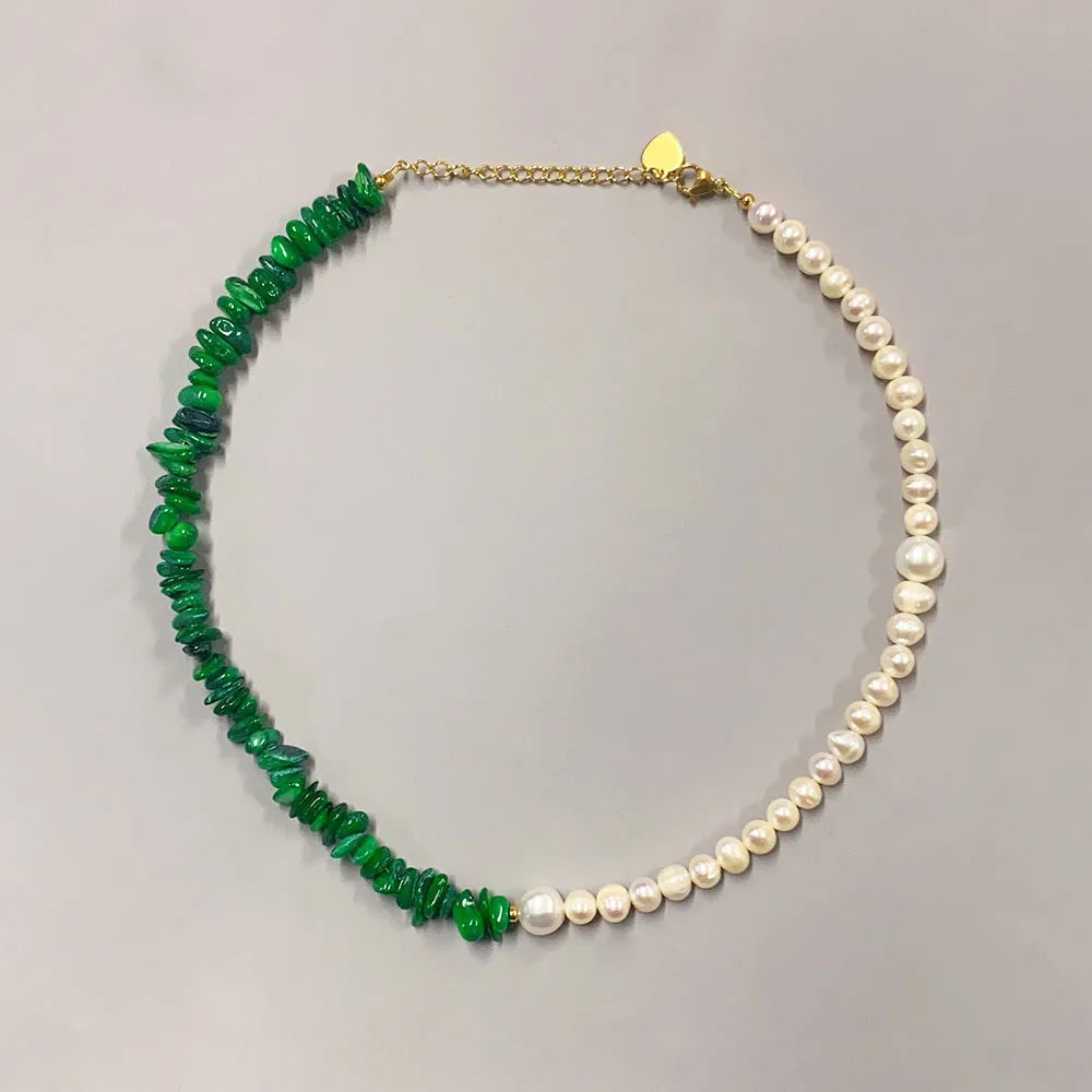 Luxury Green Aventurine & Amethyst Freshwater Pearl Choker Necklace – Handcrafted Elegance