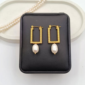 Urban Gear Gold-Plated Freshwater Pearl Rectangular Earrings - Urbangear