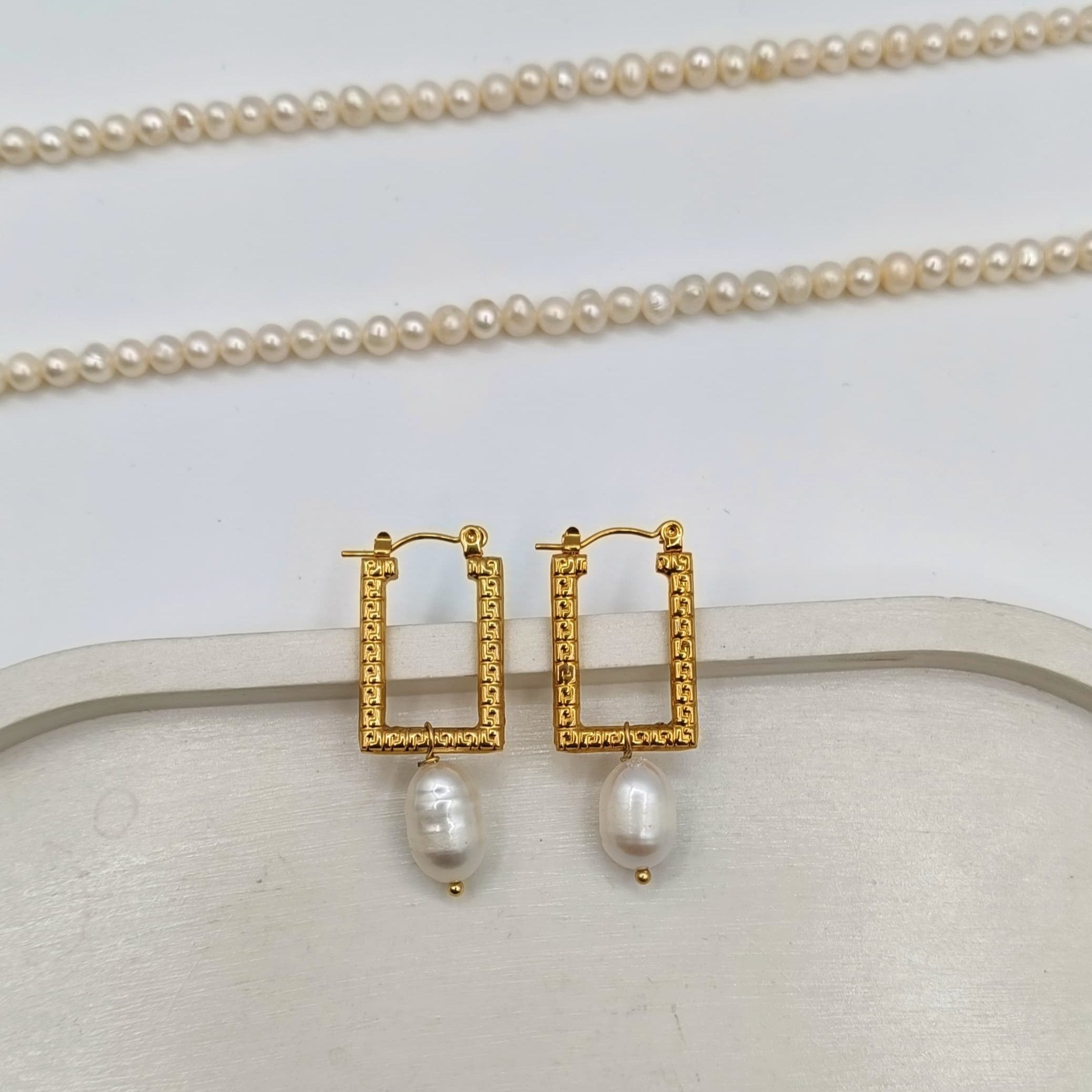 Urban Gear Gold-Plated Freshwater Pearl Rectangular Drop Earrings | Elegant & Timeless Pearl Jewelry for Women