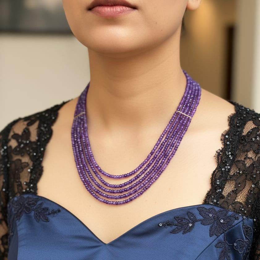 Amethyst Mala – Multi-Layer Natural Purple Gemstone Beaded Necklace