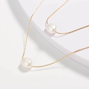 Double Layer Freshwater Pearls Necklace with Gold Chains - Urban Gear Jewelry