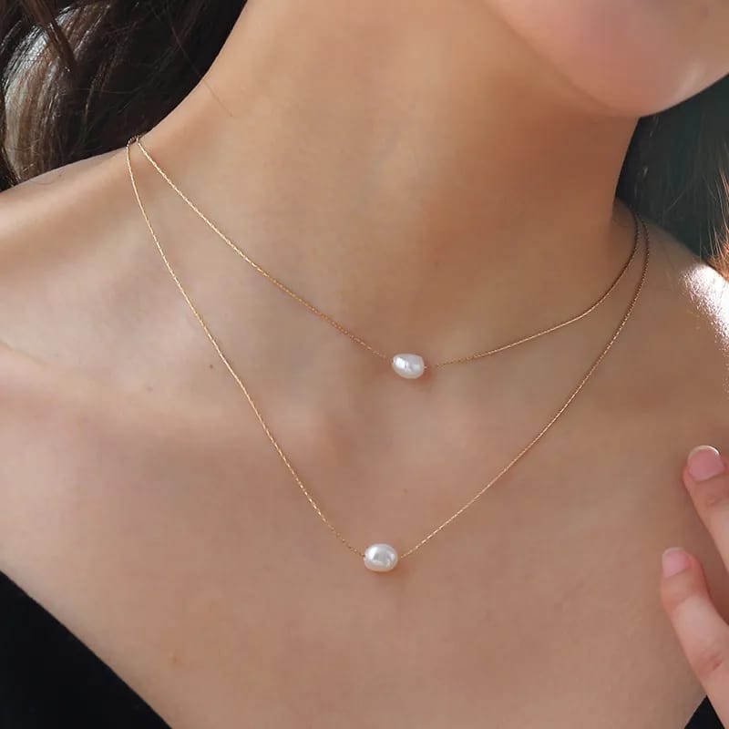 Double Layer Freshwater Pearls Necklace with Gold Chains - Urban Gear Jewelry