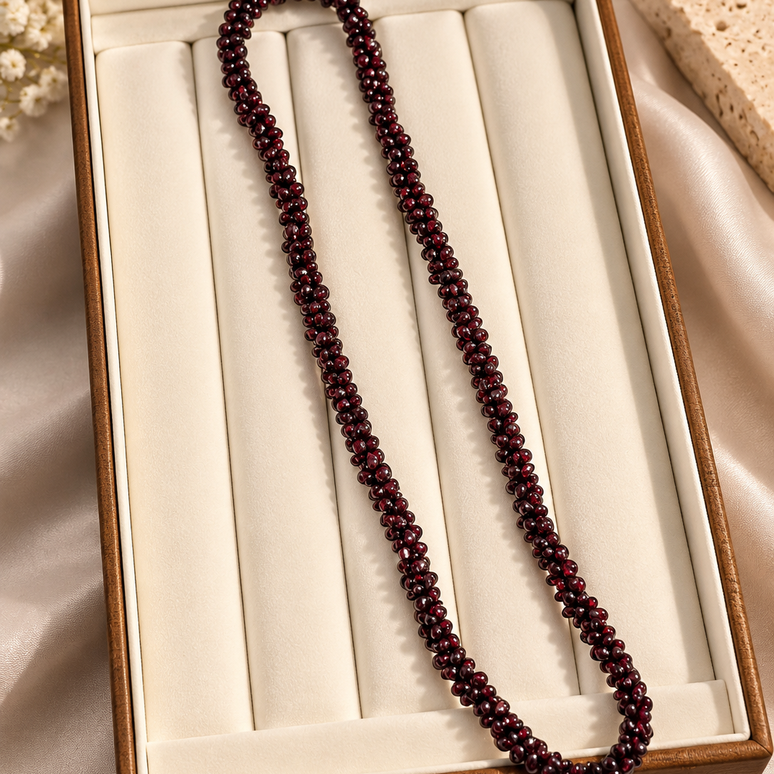 Natural garnet mala and choker with deep red garnet stone beads