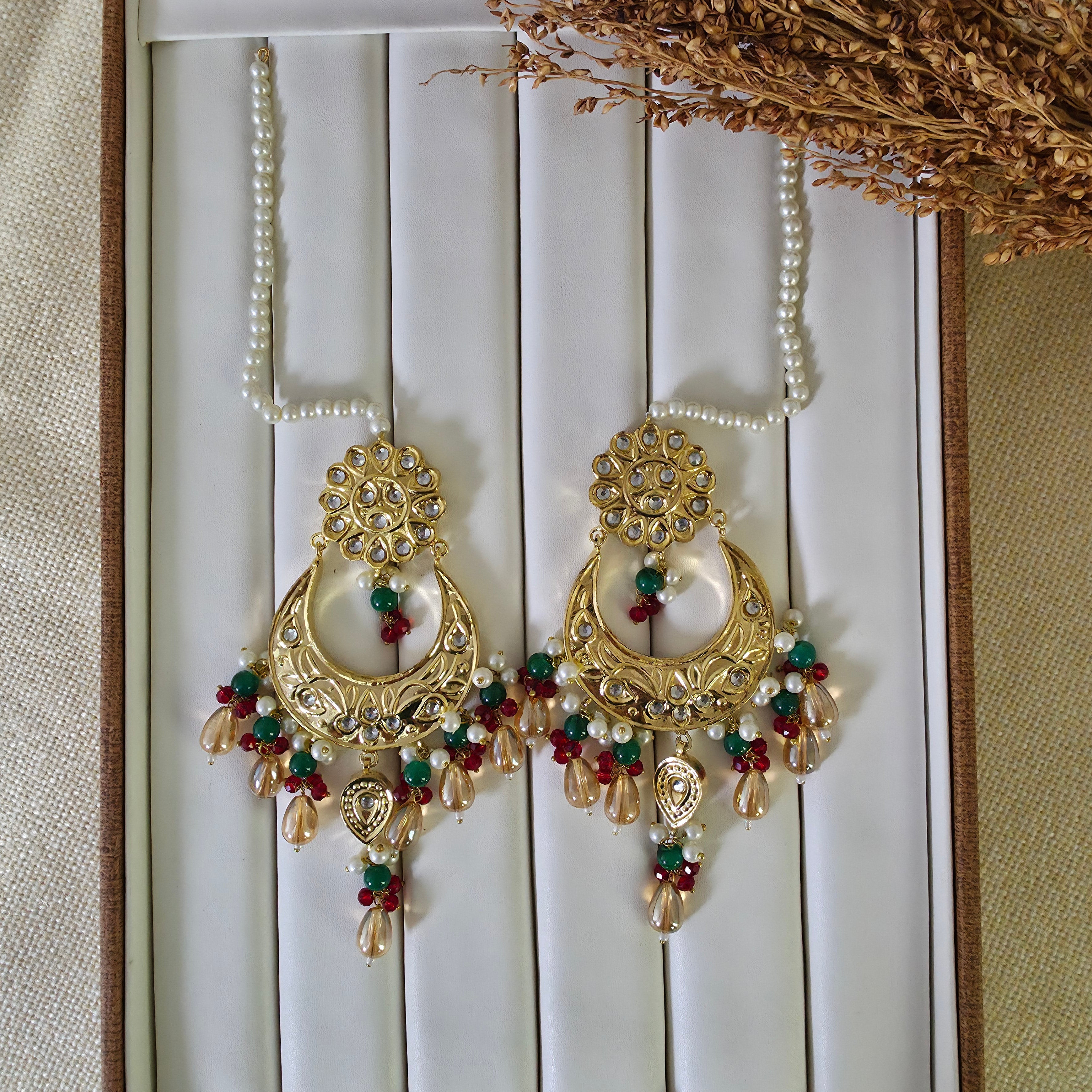 Gold plated Thappa Kundan statement earrings for women