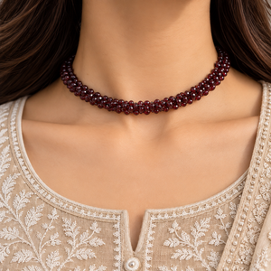 Natural garnet mala and choker with deep red garnet stone beads